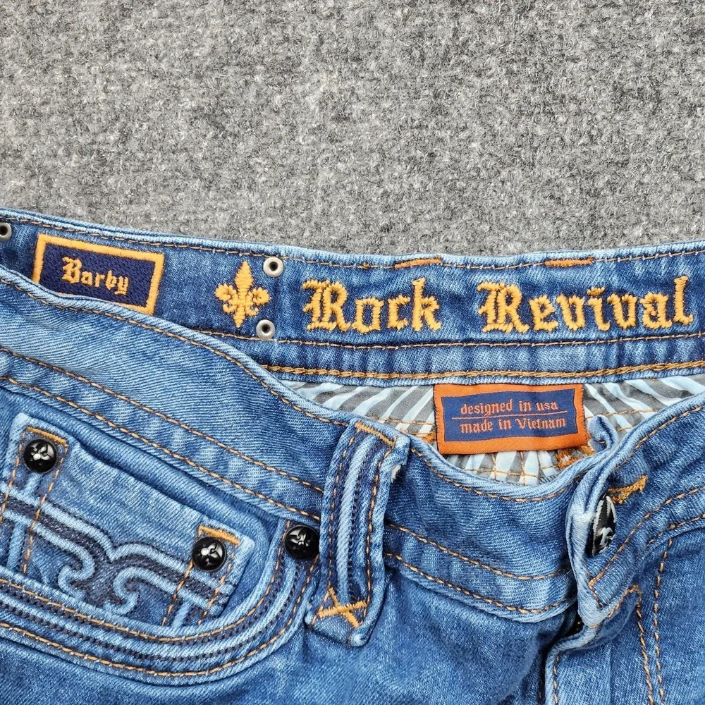 Rock Revival Barby Jeans‎ Womens 32 Blue Mid Rise Skinny Embroidered Denim - Picture 3 of 9
